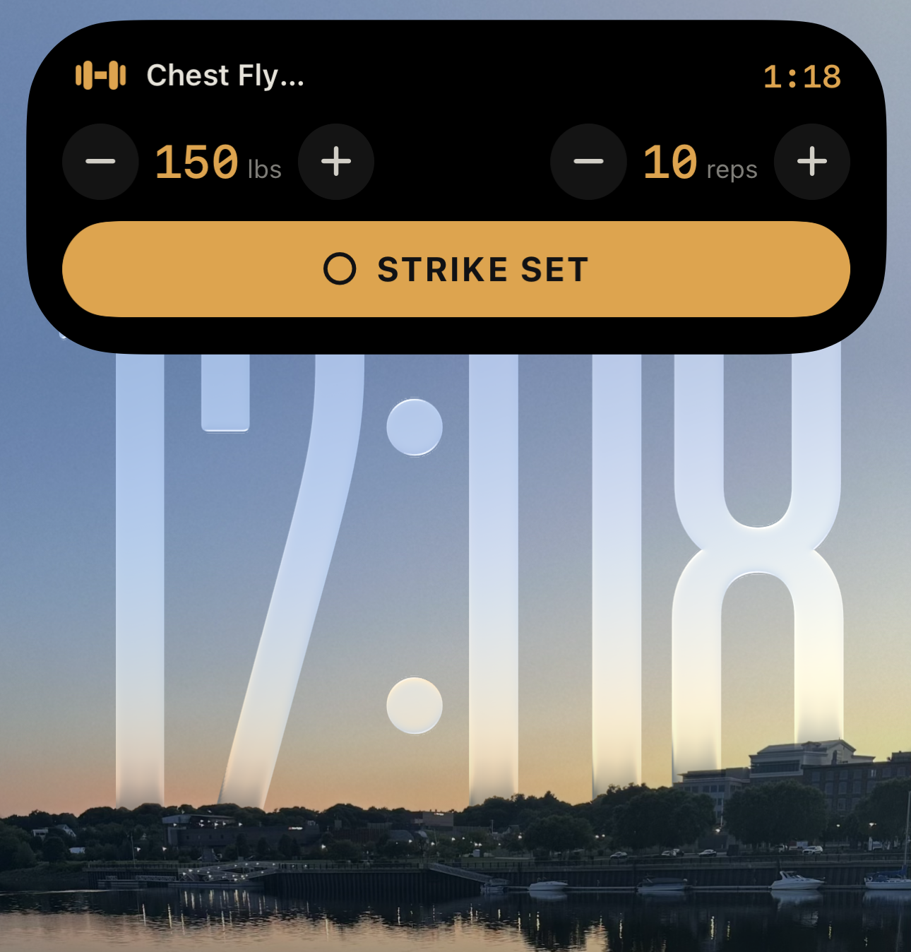 Proof on the Dynamic Island: adjust weight and reps, strike the set