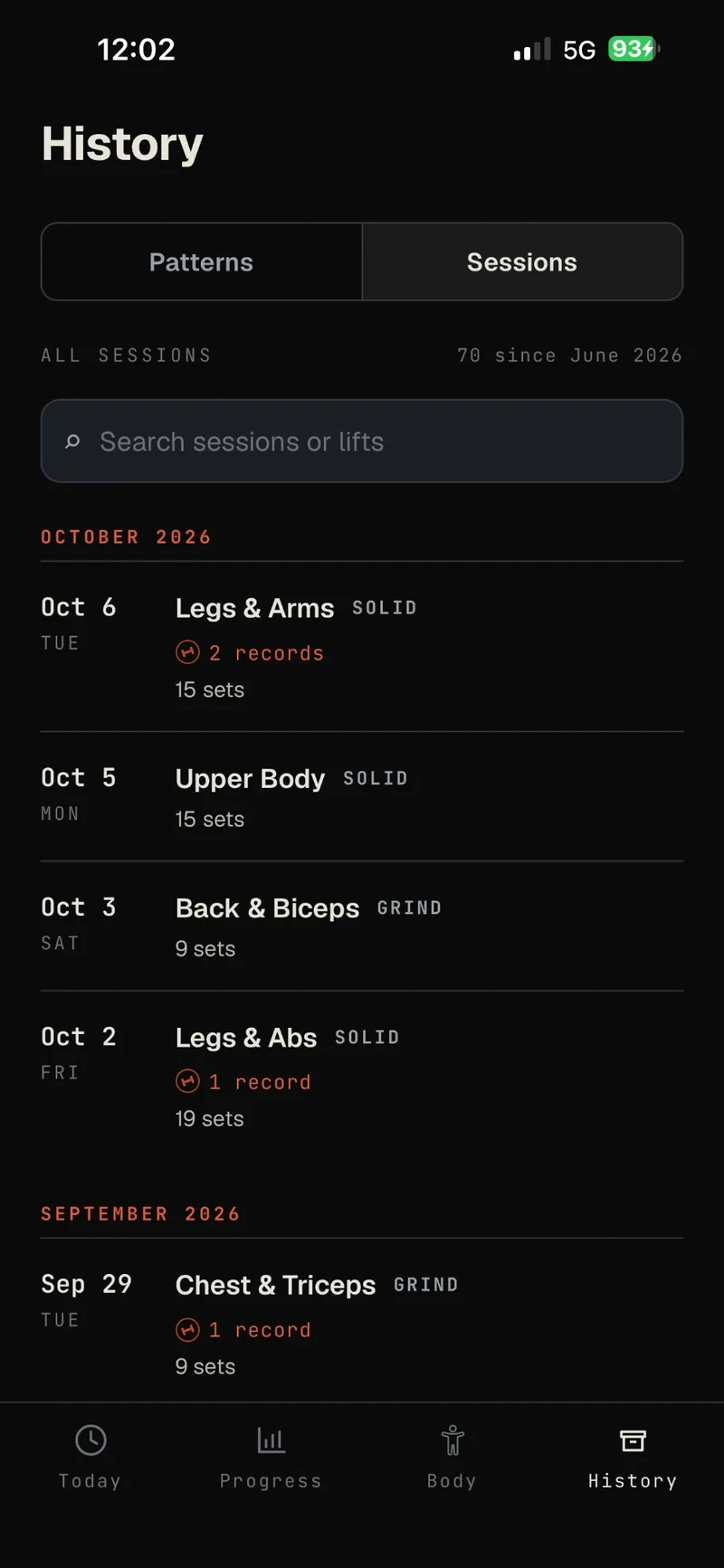 Proof history: every session filed and searchable, with records marked