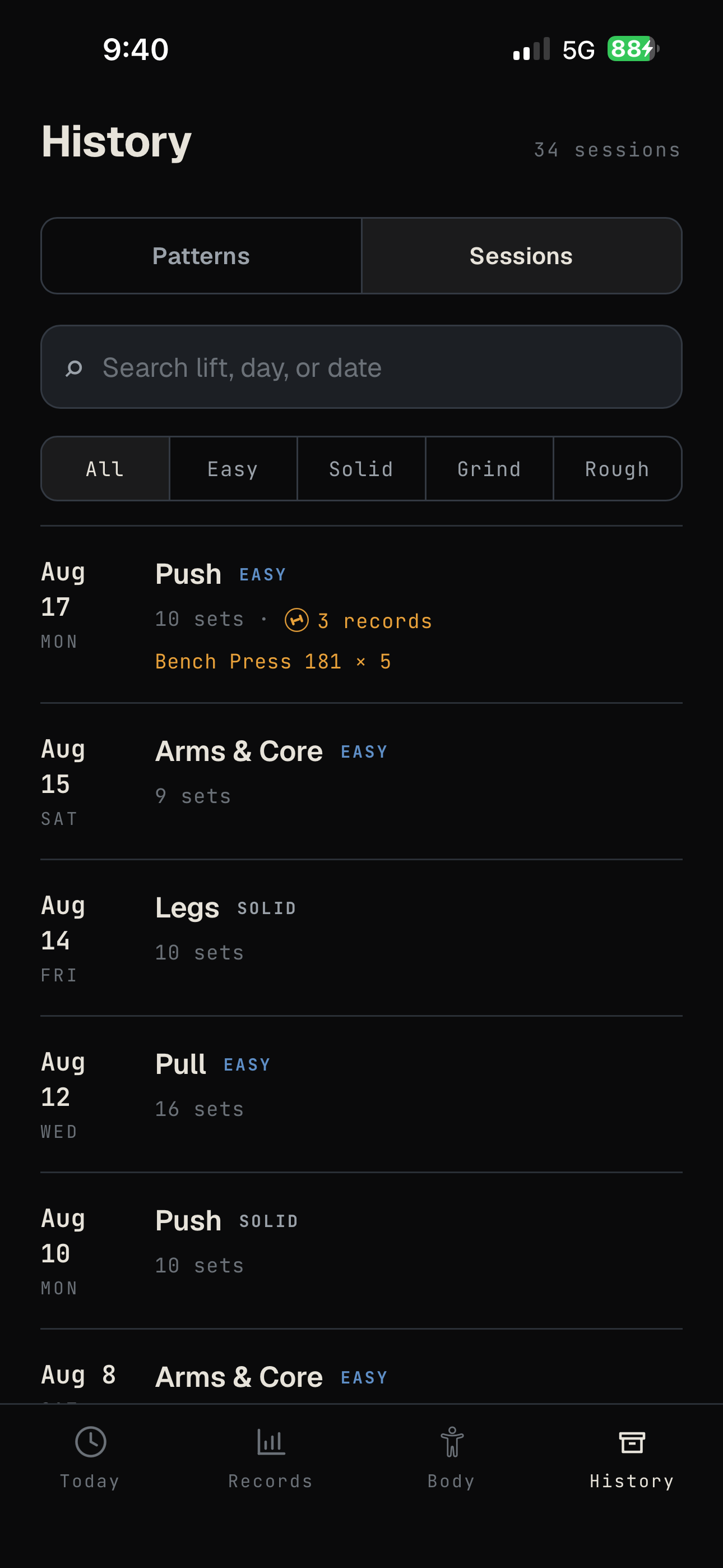 Proof history: every session filed and searchable